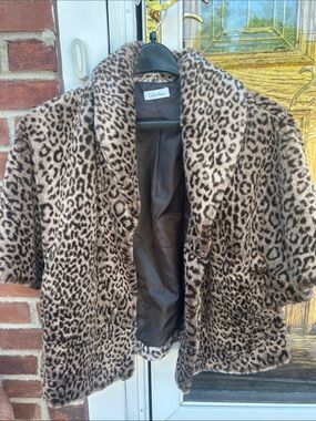 Calvin Klein Leopard Print Faux Fur Jacket - Black & Brown